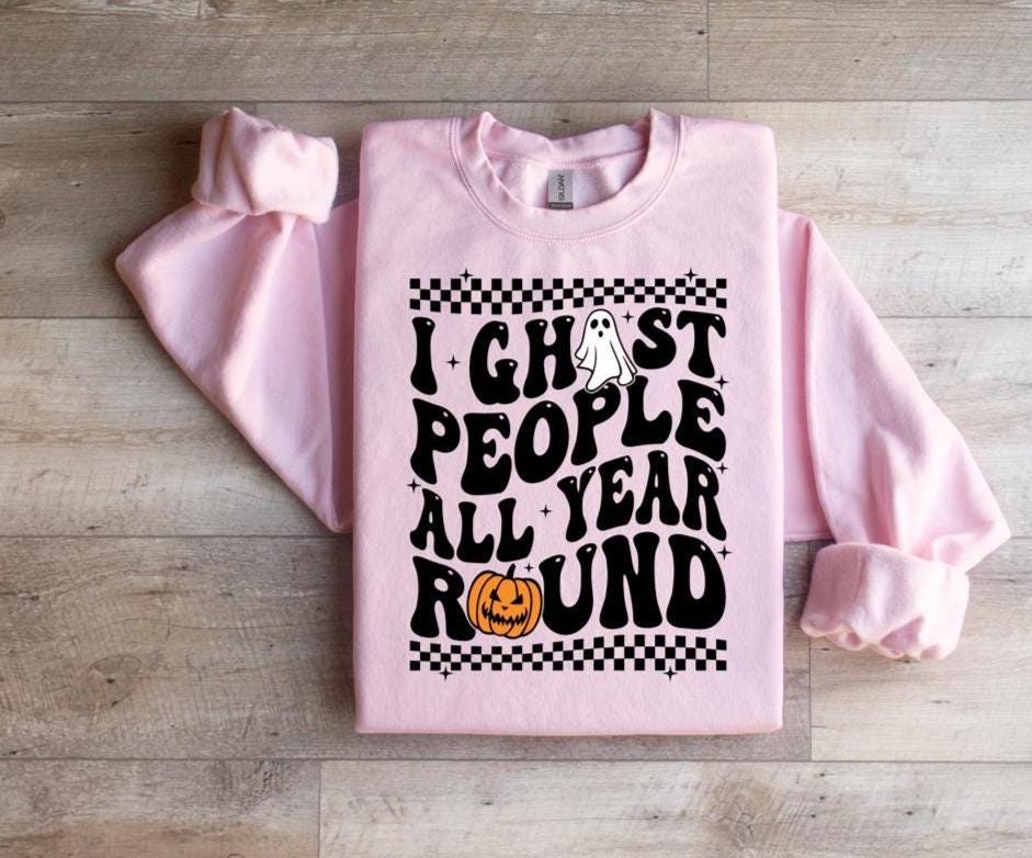 Funny Halloween Ghost Sweatshirt: Spooky Season Pullover, "I Ghost People" Design
