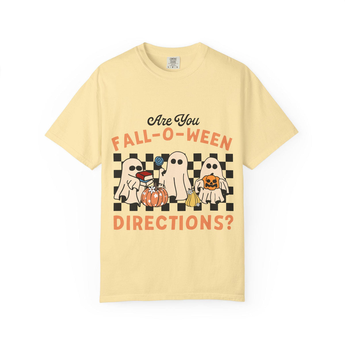 Halloween Ghost & Pumpkin T-Shirt: Unisex Garment-Dyed Fall Tee