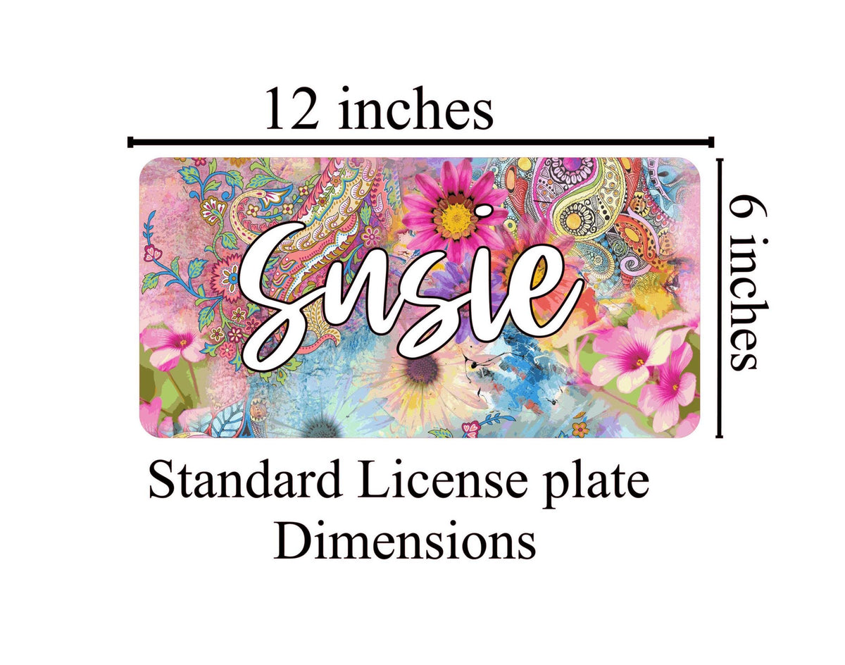 Floral Boho License Plate: Custom Car Tag