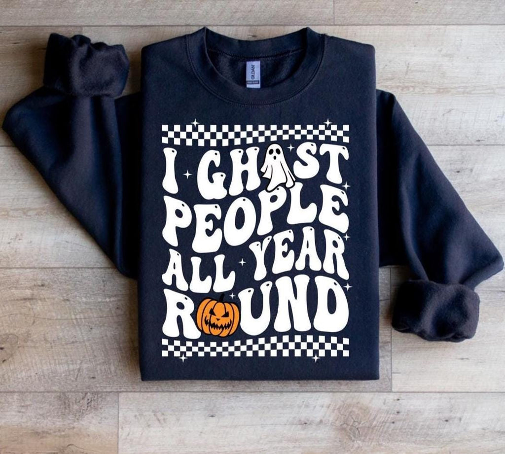 Funny Halloween Ghost Sweatshirt: Spooky Season Pullover, "I Ghost People" Design