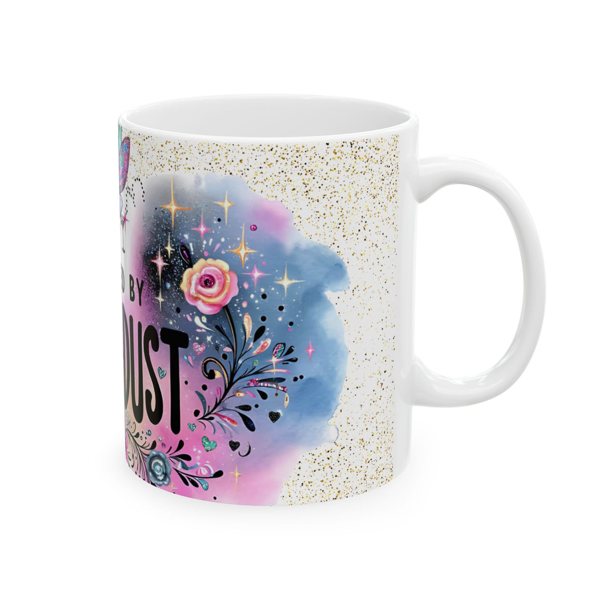 Powered By Bitchdust Mug | Fairy Silhouette, Glitter Floral Coffee Cup