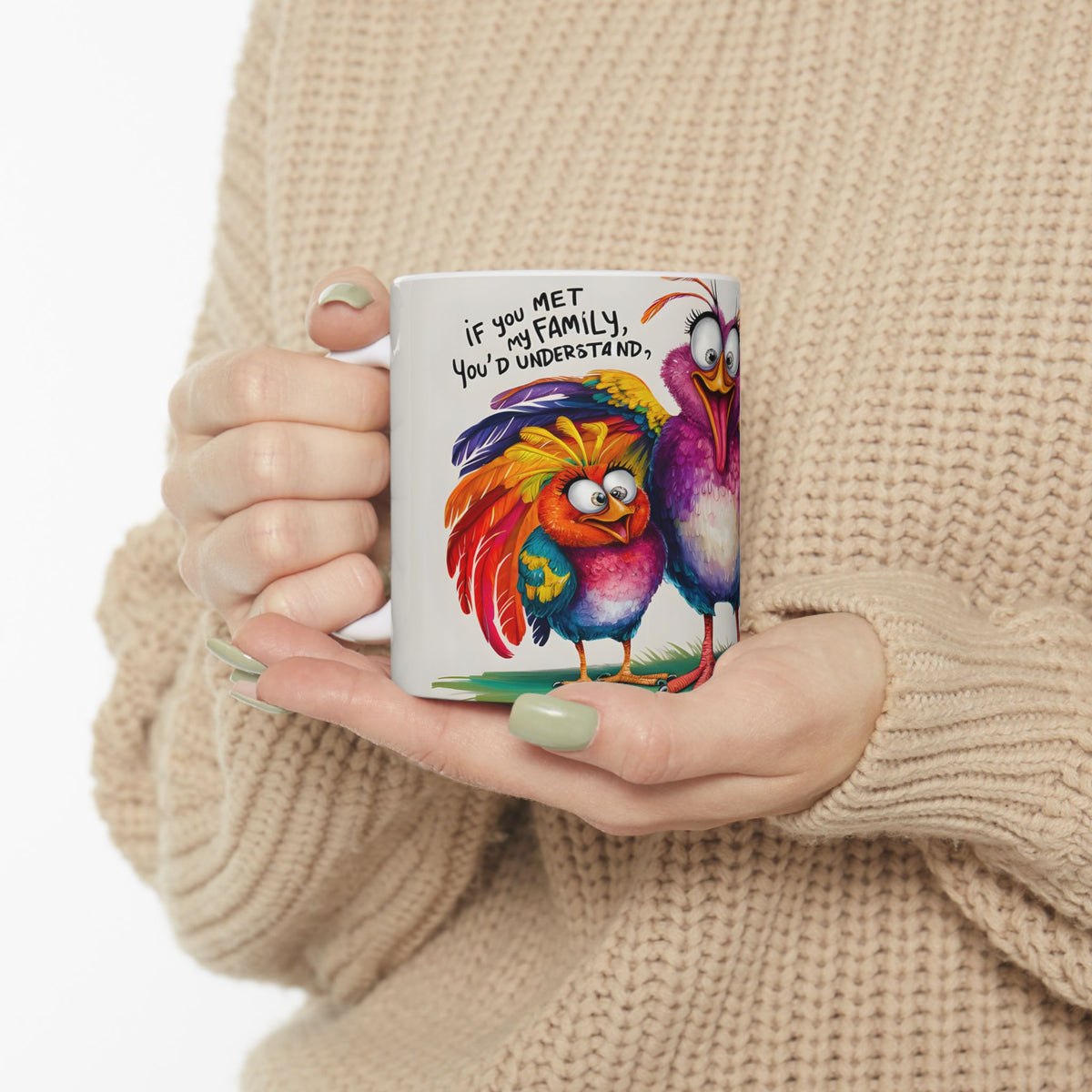 Colorful Silly Birds Mug | Whimsical Cartoon Bird Illustration Ceramic Mug