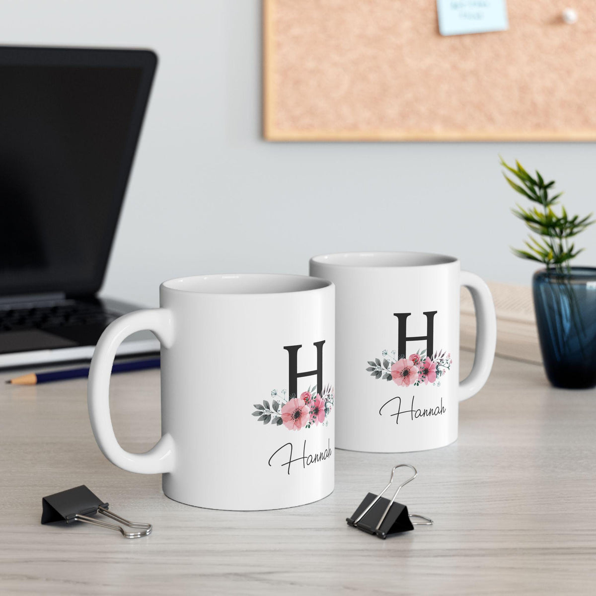 Personalized Floral Ceramic Mug: Custom Botanical Coffee Gift