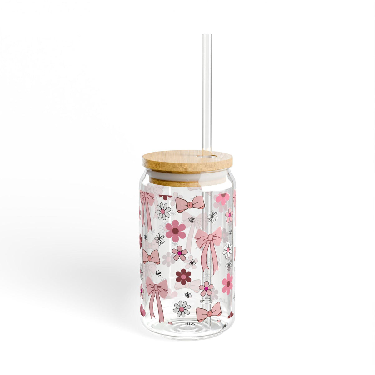 Pink Bows and Daisies Sipper Tumbler with bamboo lid and straw
