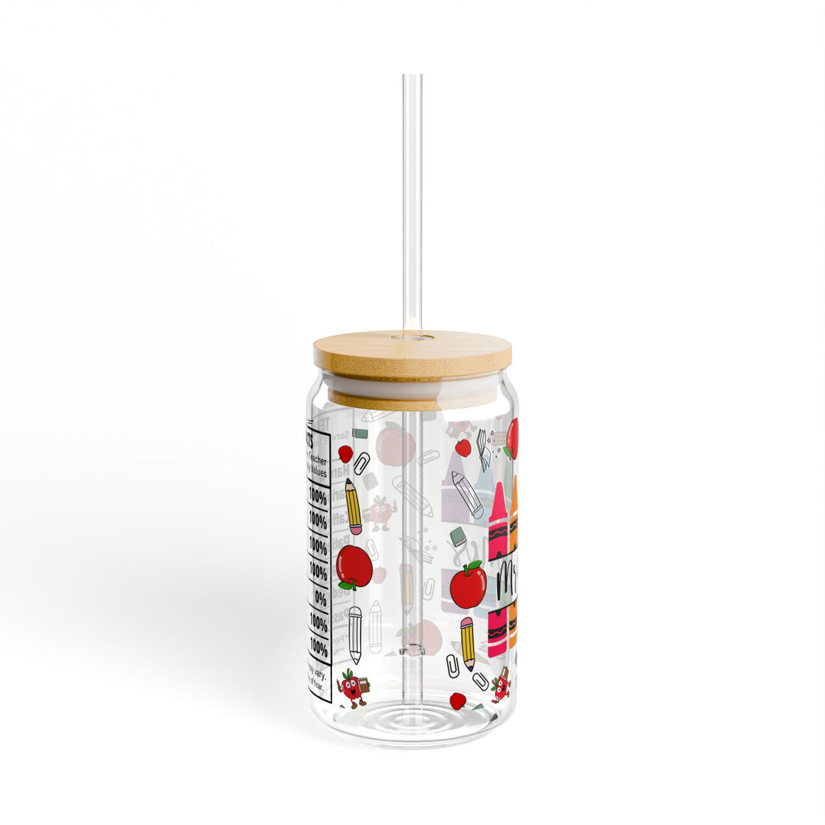 Crayon Classroom Teacher Sipper Glass, 16oz | School Apple Pencil Design, Personalized Teacher cup
