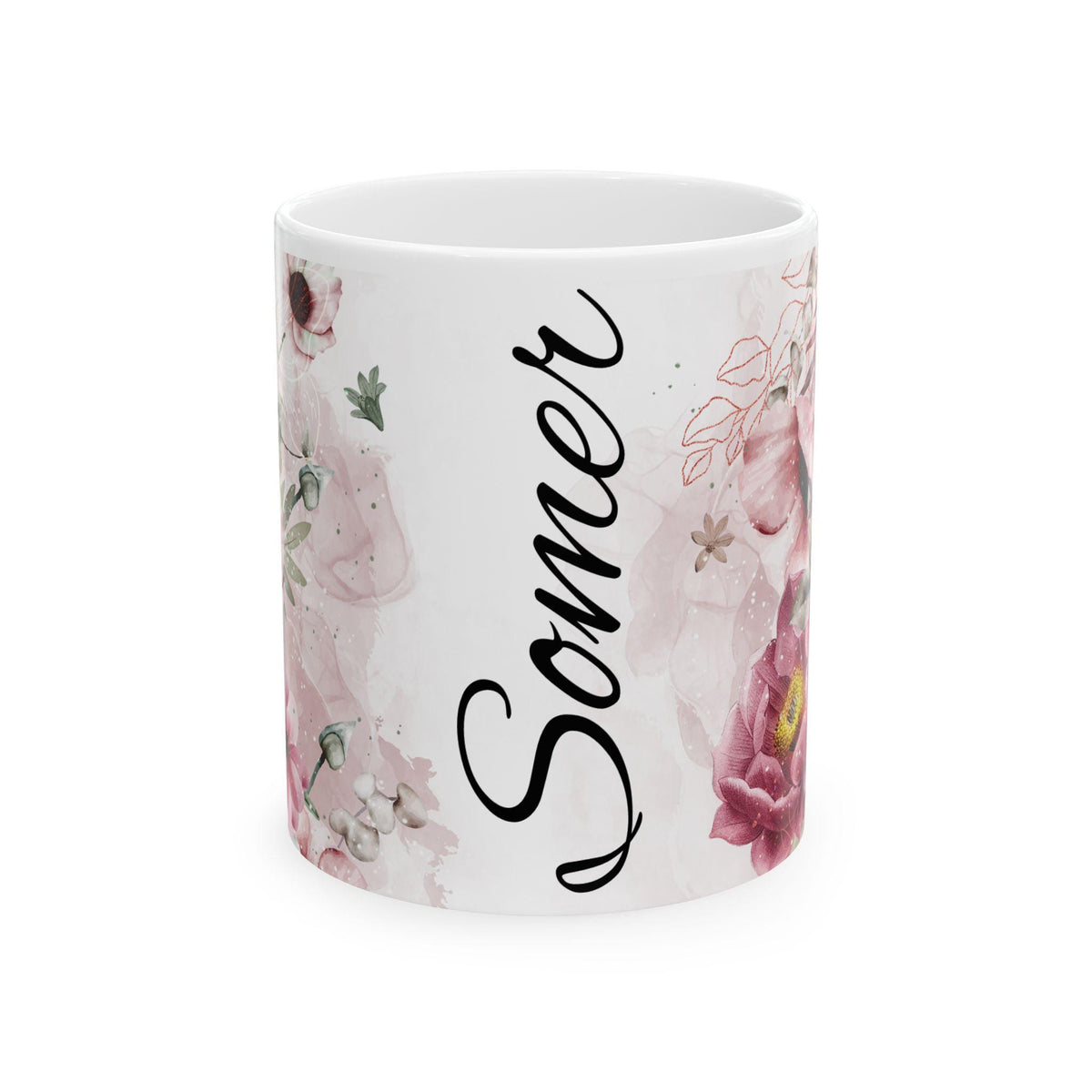 Personalized Floral Ceramic Mug: Custom Name Coffee Cup, Birthday Gift
