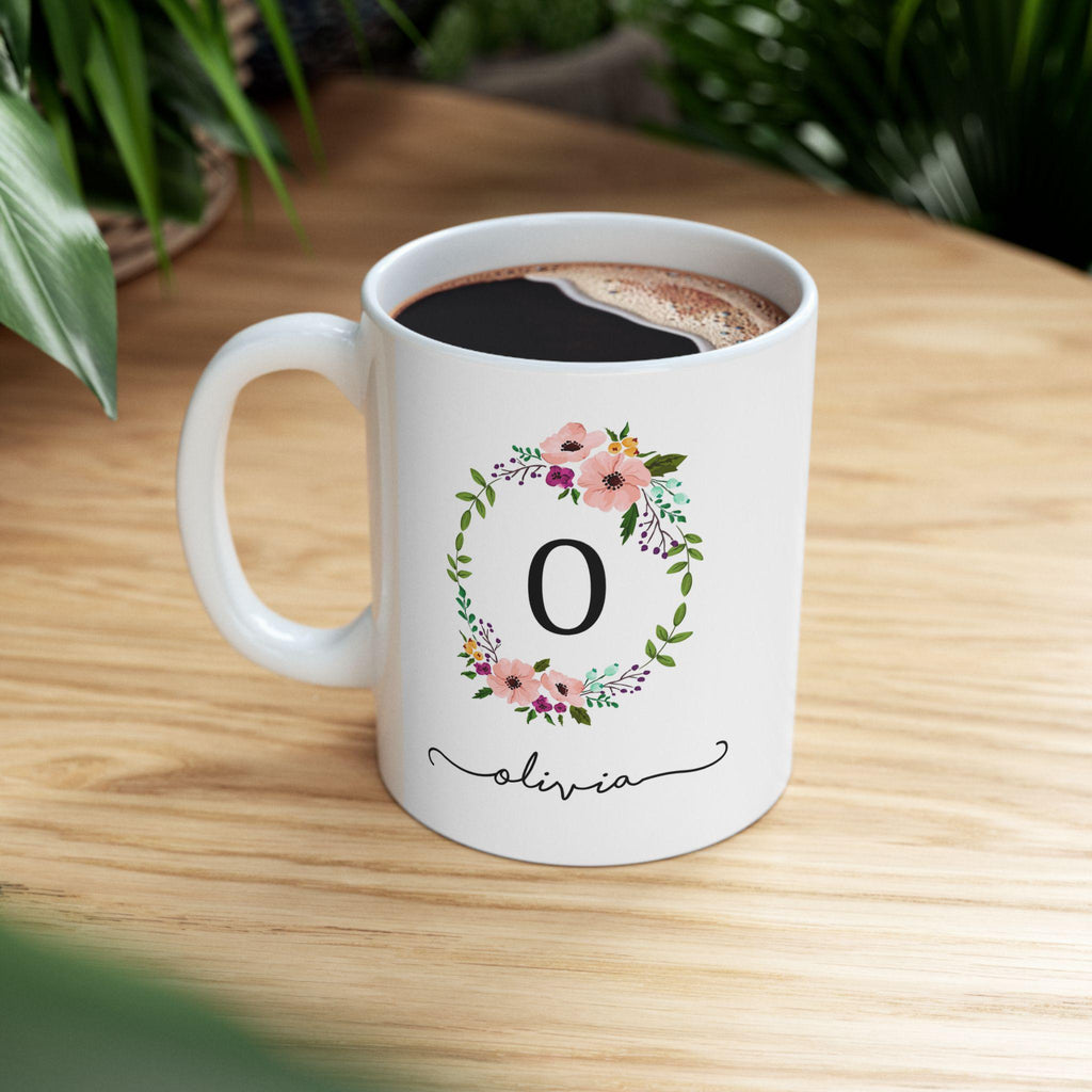 Personalized Floral Ceramic Coffee Mug: Botanical Garden Gift