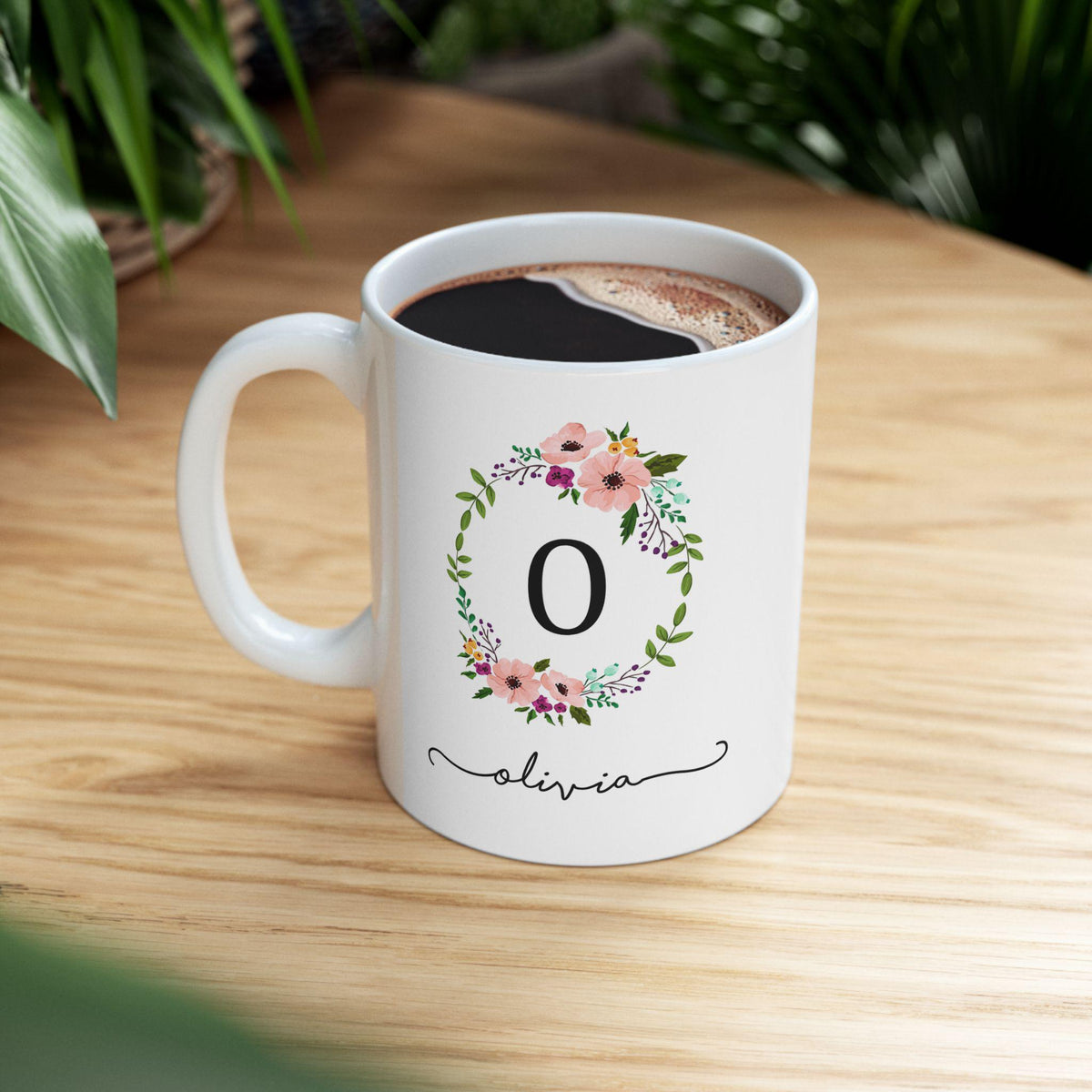Personalized Floral Ceramic Coffee Mug: Botanical Garden Gift