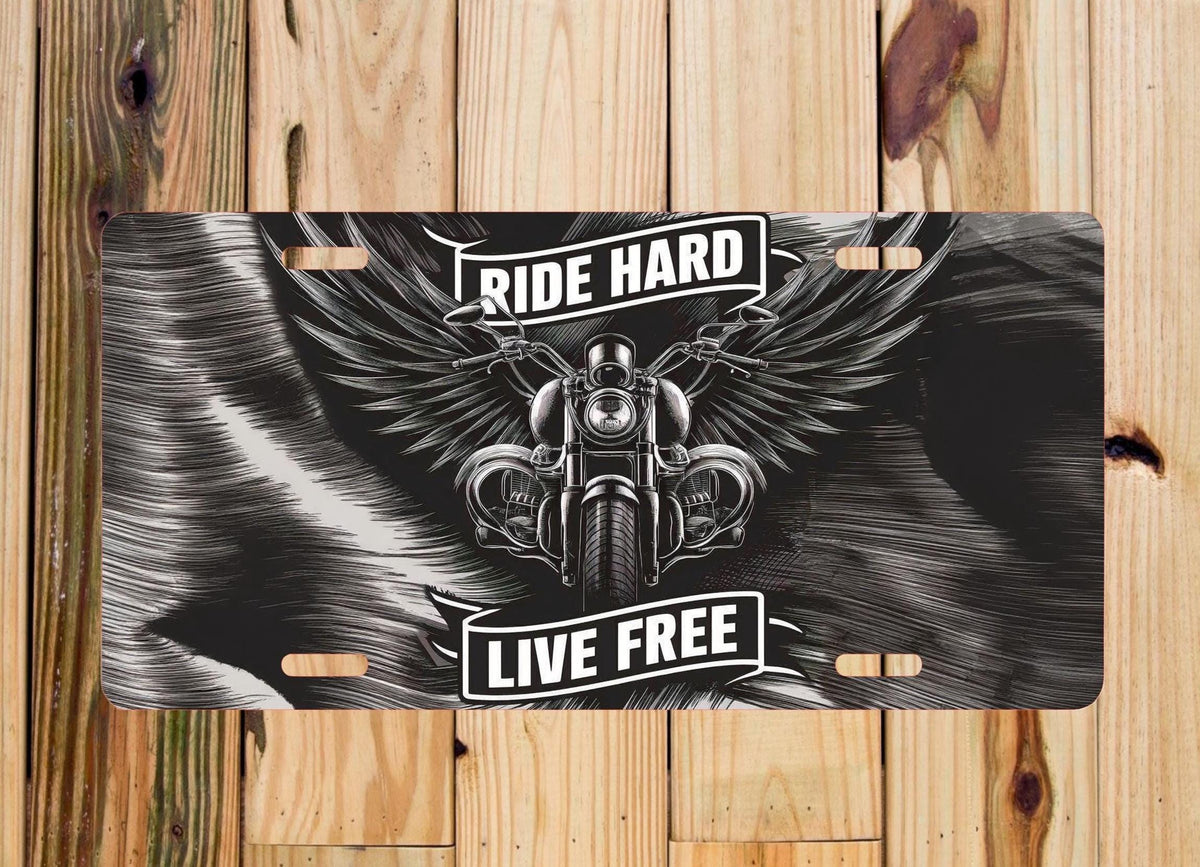 Vintage Motorcycle License Plate: Ride Hard Live Free, Retro Biker Decor
