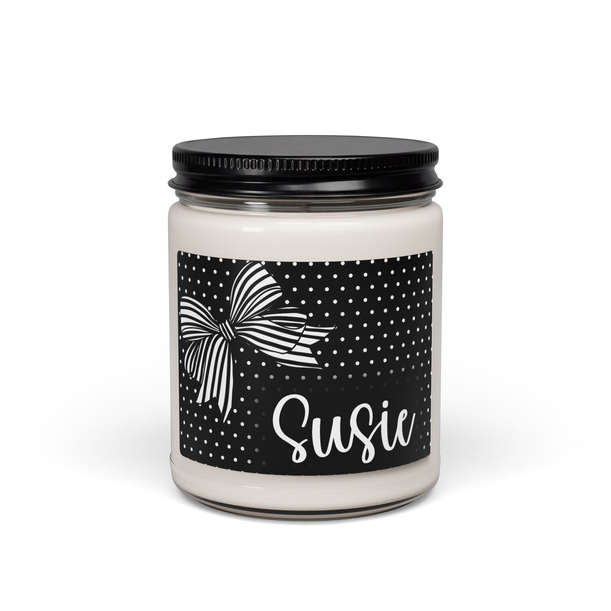Black Polka Dot Bow Personalized Candle