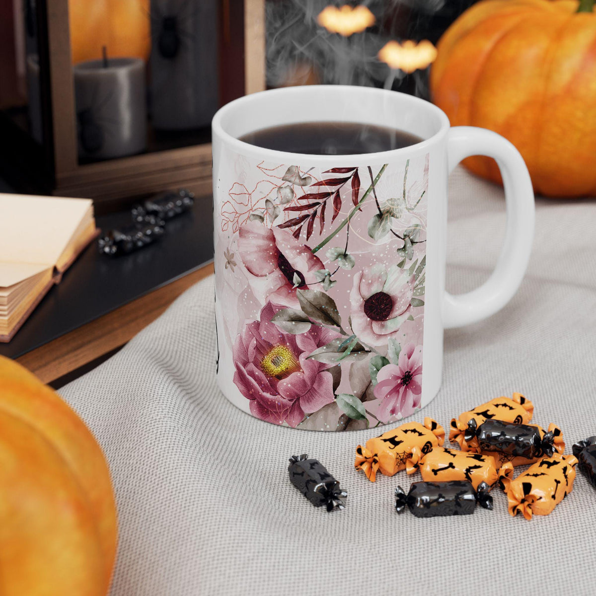 Personalized Floral Ceramic Mug: Custom Name Coffee Cup, Birthday Gift