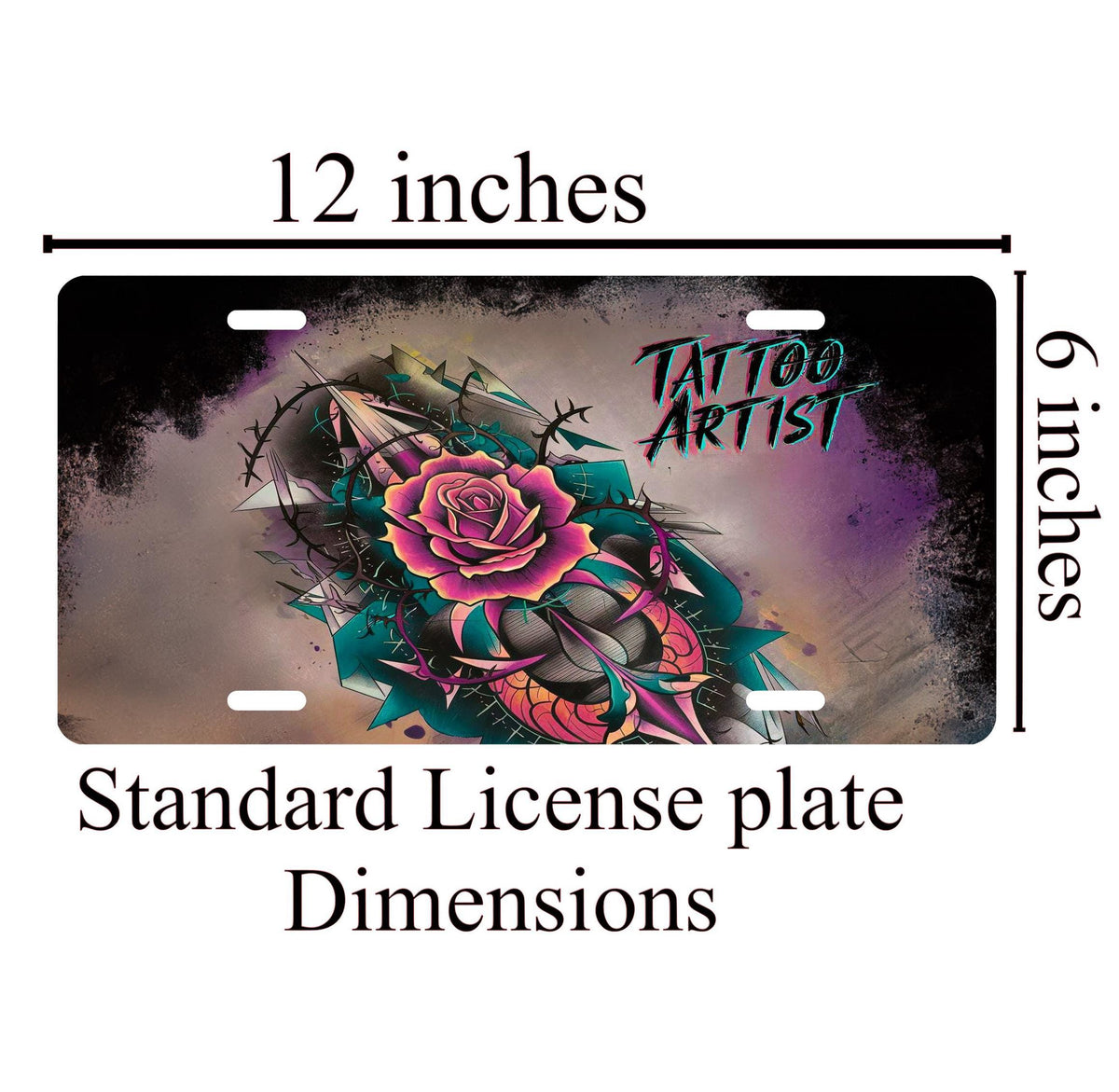 Tattoo Artist License Plate: Rose & Machine Car Accessory
