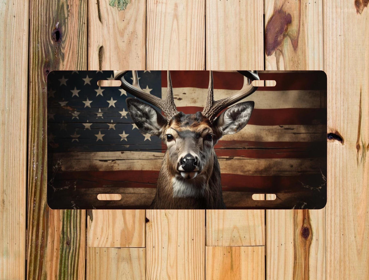 Deer License Plate, Patriotic Car Tag, Hunting Decor, Wildlife Car Accessory, Outdoor Enthusiast Gift