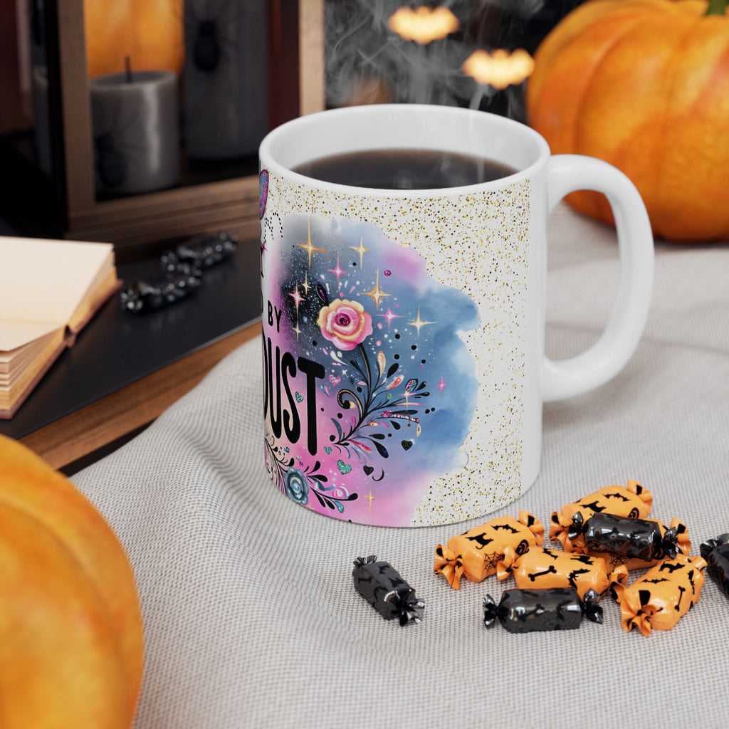 Powered By Bitchdust Mug | Fairy Silhouette, Glitter Floral Coffee Cup