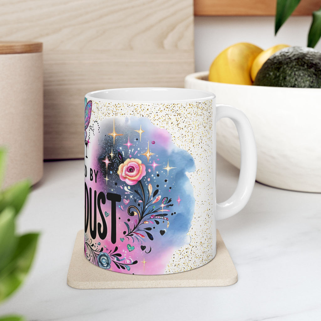 Powered By Bitchdust Mug | Fairy Silhouette, Glitter Floral Coffee Cup