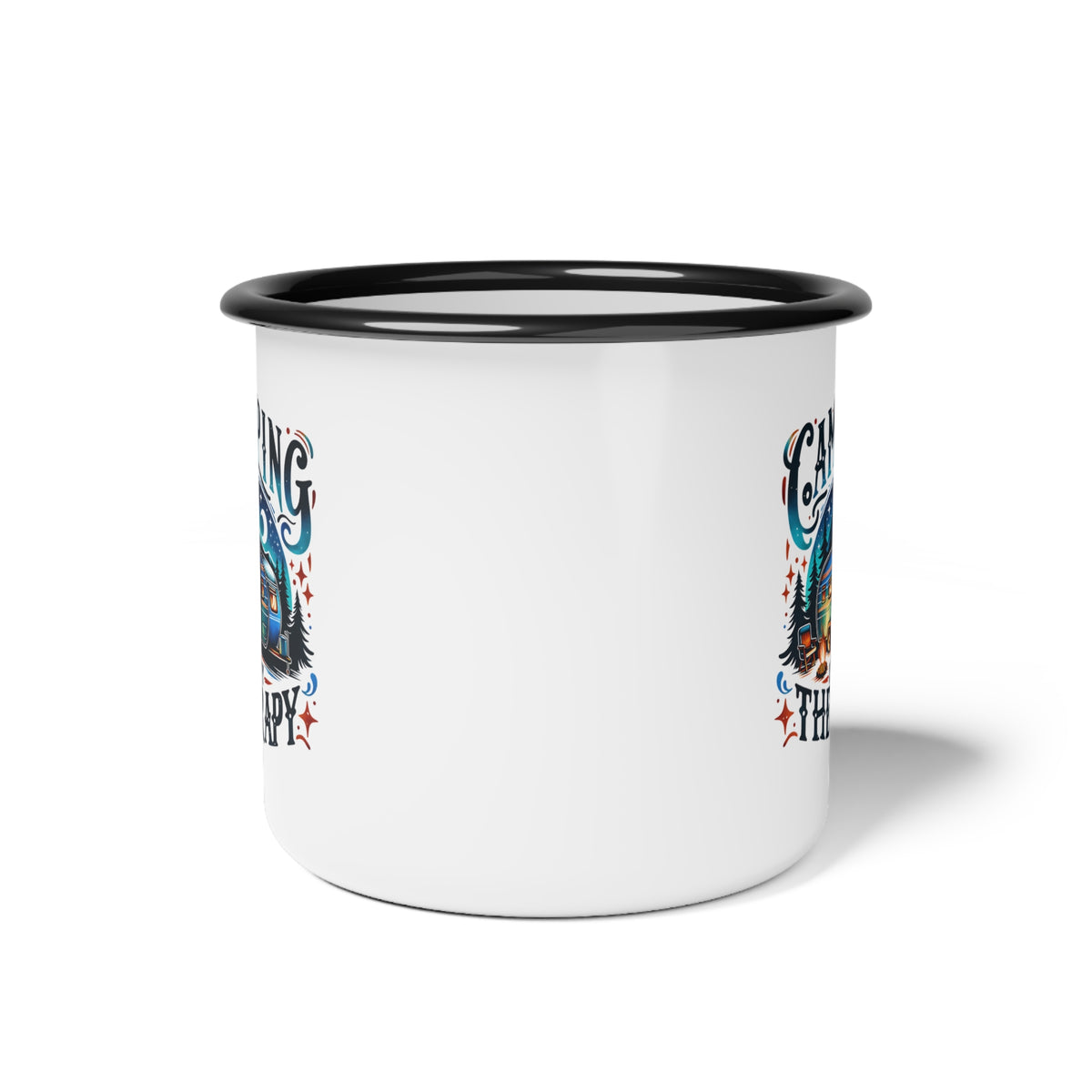 Camping Is My Therapy enamel camp cup | camper trailer, campfire, night sky