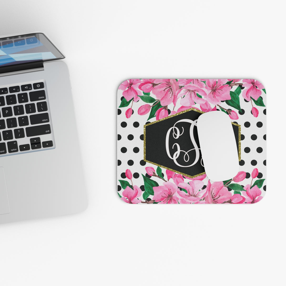 Floral Personalized Mouse Pad - Elegant Desk Accessory, Office Decor, Gift for Her, Floral Design, Custom Monogram