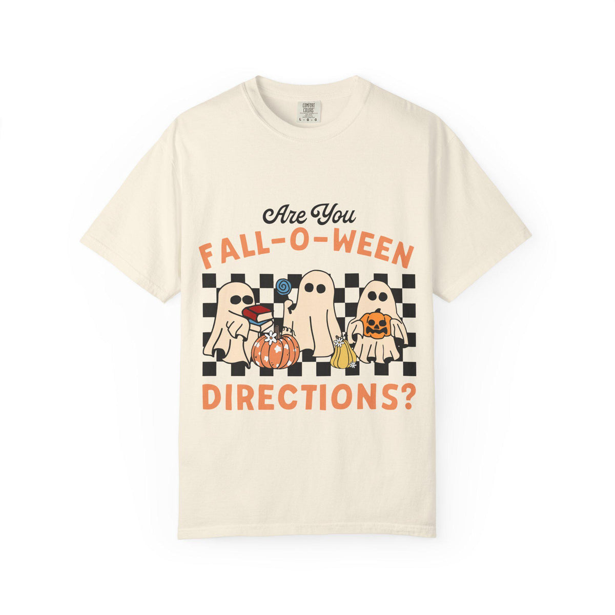 Halloween Ghost & Pumpkin T-Shirt: Unisex Garment-Dyed Fall Tee