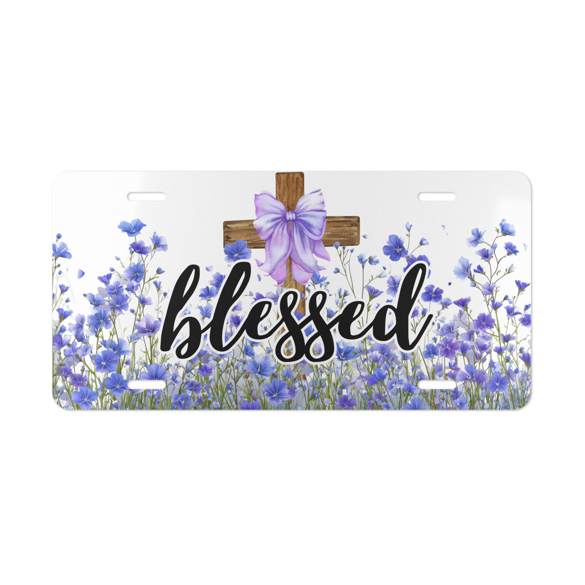 Blessed Cross Floral Vanity Plate | Purple Lavender License Plate