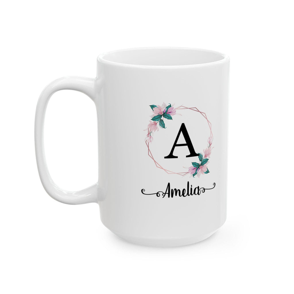 Personalized Floral Wreath Ceramic Mug - Custom Name Tea Cup