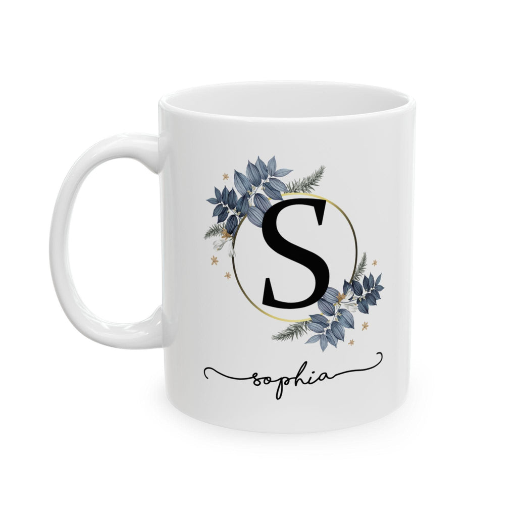 Personalized floral ceramic mug, custom coffee cup gift, flower design, birthday, Mother's Day, housewarming