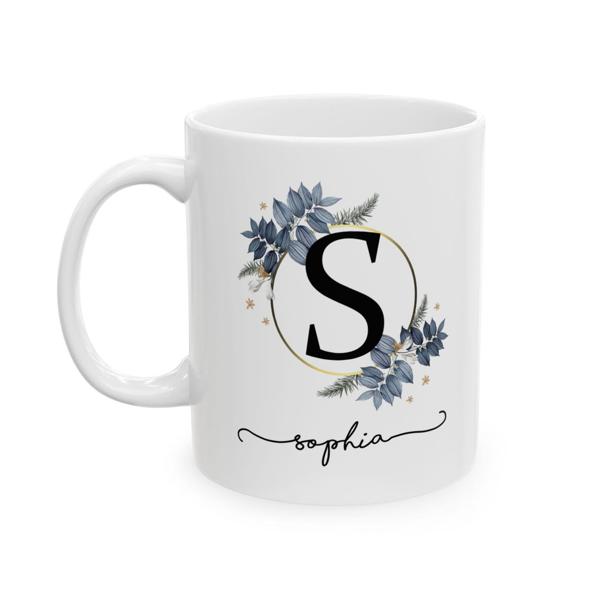 Personalized floral ceramic mug, custom coffee cup gift, flower design, birthday, Mother's Day, housewarming