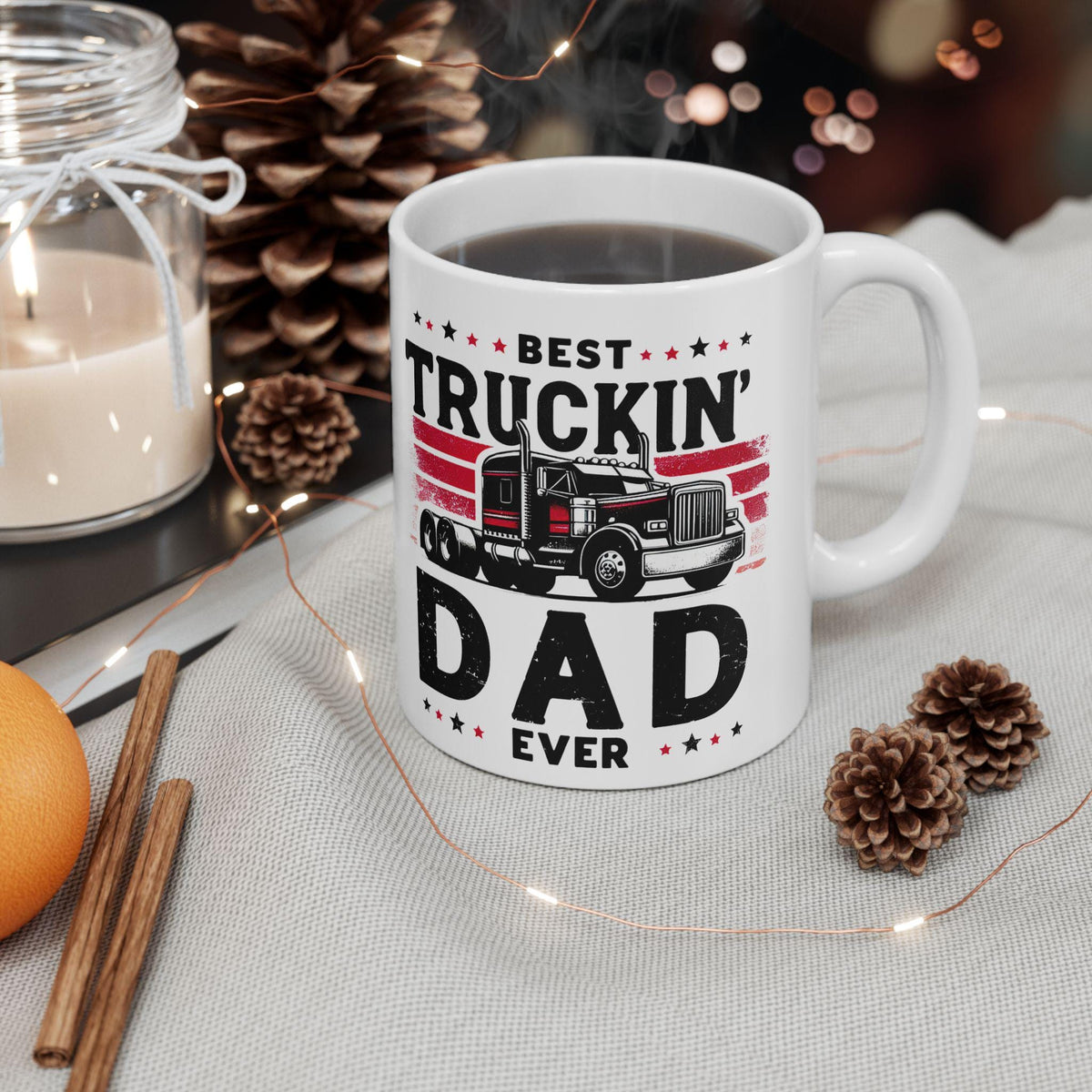 Best Trucking Dad Ever Ceramic Mug, Father's Day Gift, Gift for Truck Driver, Coffee Cup, Trucking Gift, Truck Driver Mug