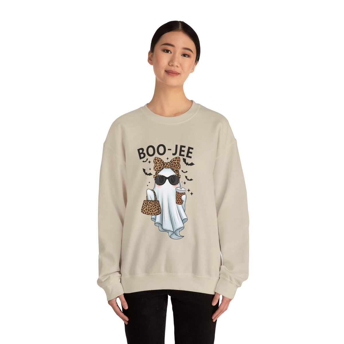 Boo-Jee Ghost Sweatshirt | Unisex Halloween Crewneck, Cozy Fall Fashion, Cute Ghost Design, Perfect for Parties, Spooky Season Gift