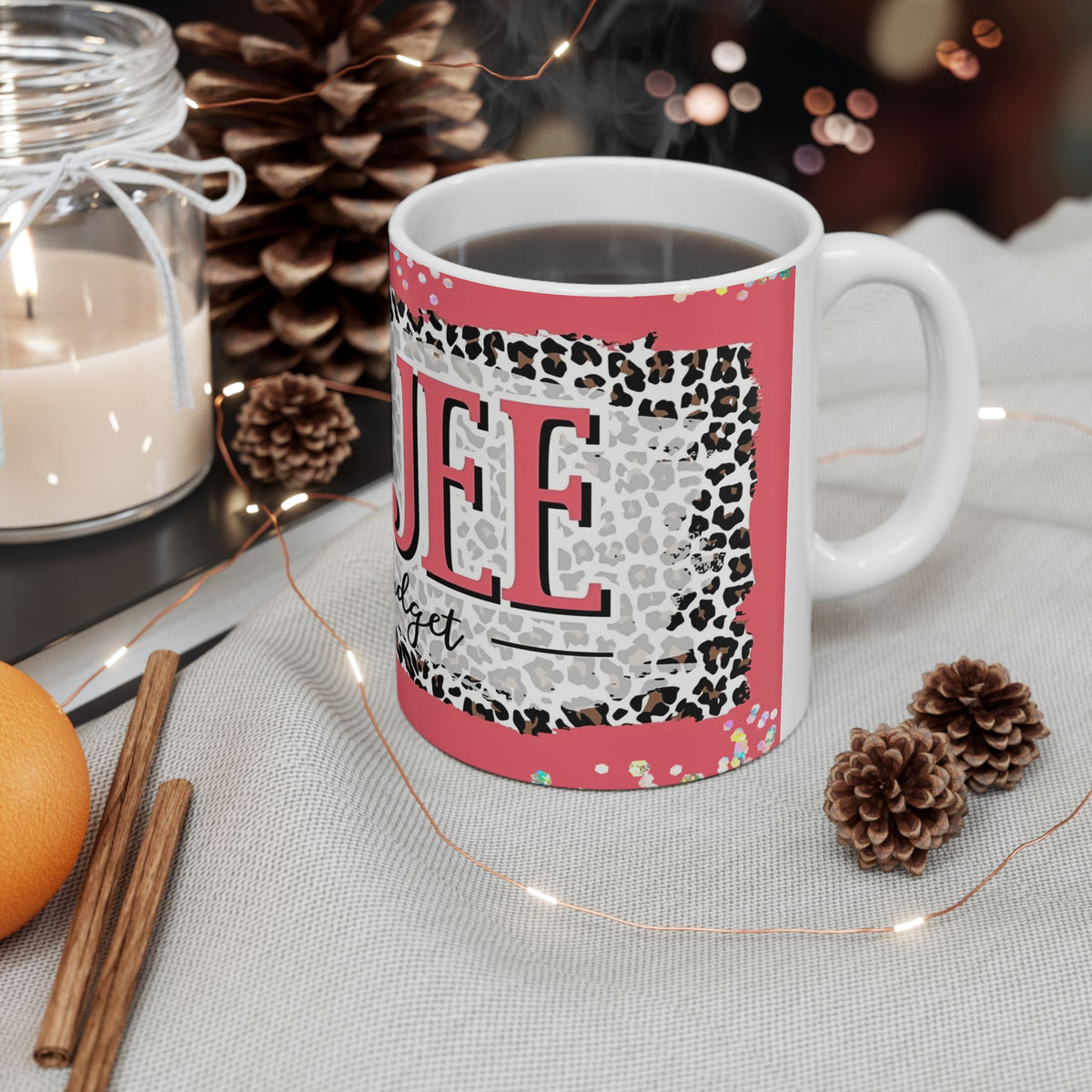 Boujee On A Budget Mug | Pink Leopard Pattern, coffee cup for girl