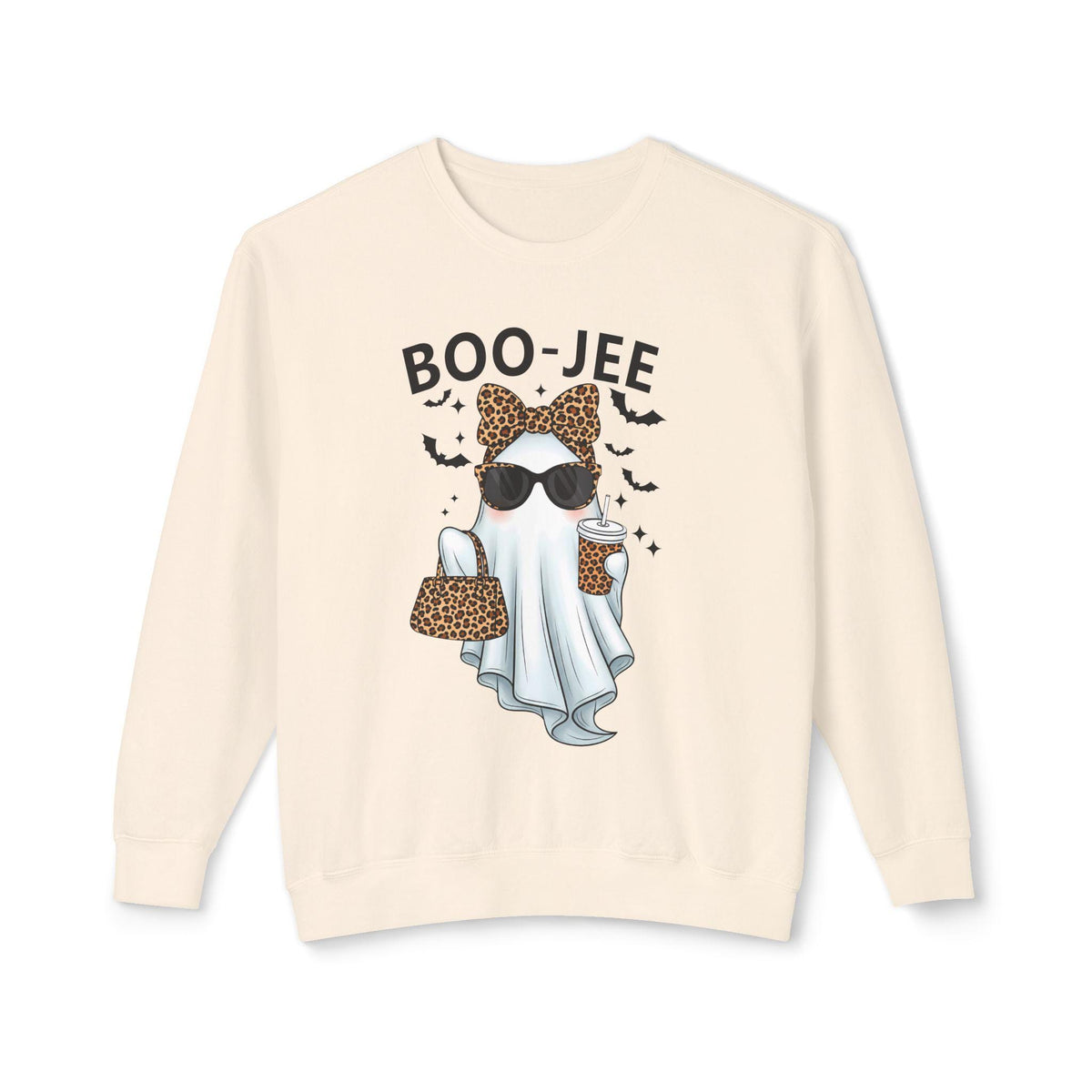 Boo-Jee Ghost Lightweight Crewneck Sweatshirt, Halloween Fashion, Cozy Fall Apparel, Ghost Lover Gift, Seasonal Style