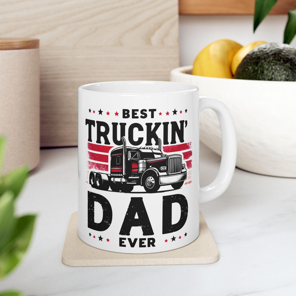 Best Trucking Dad Ever Ceramic Mug, Father's Day Gift, Gift for Truck Driver, Coffee Cup, Trucking Gift, Truck Driver Mug