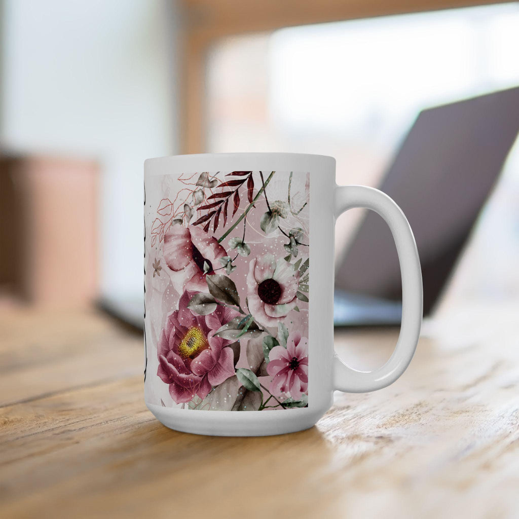Personalized Floral Ceramic Mug: Custom Name Coffee Cup, Birthday Gift