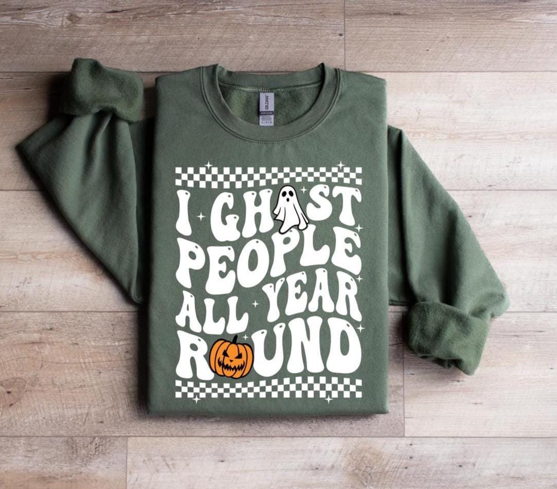 Funny Halloween Ghost Sweatshirt: Spooky Season Pullover, "I Ghost People" Design