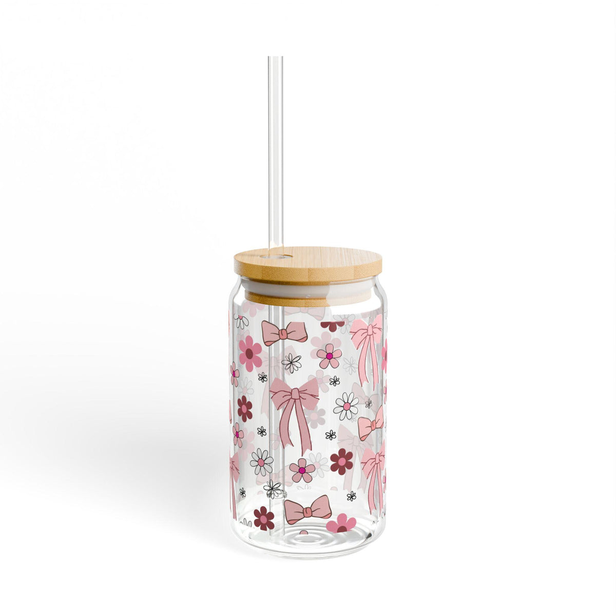 Pink Bows and Daisies Sipper Tumbler with bamboo lid and straw