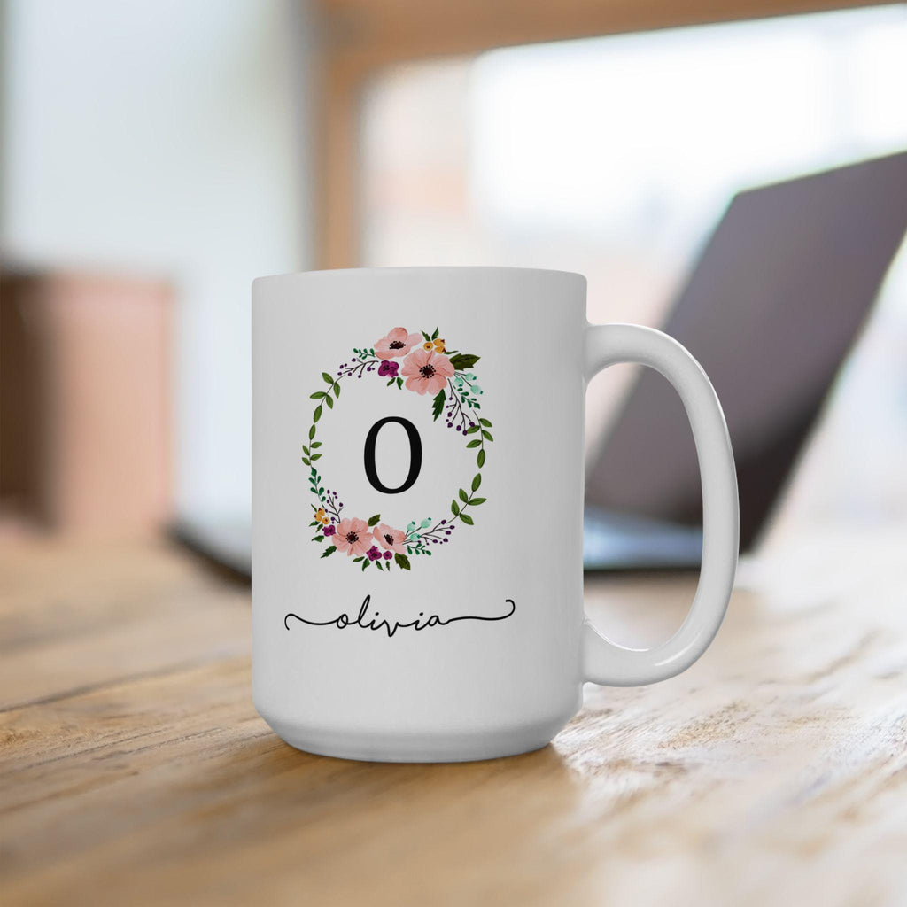 Personalized Floral Ceramic Coffee Mug: Botanical Garden Gift