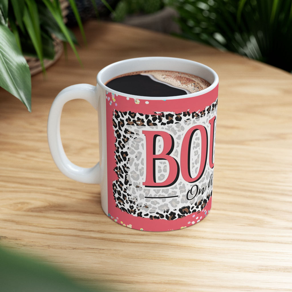 Boujee On A Budget Mug | Pink Leopard Pattern, coffee cup for girl