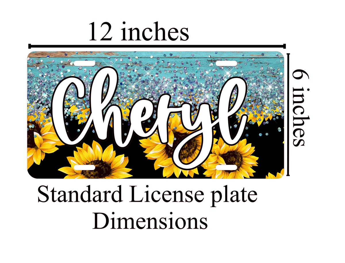 Glitter Sunflower Car Plate: Personalized Floral Vehicle Tag
