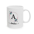 Personalized Floral Wreath Ceramic Mug - Custom Name Tea Cup