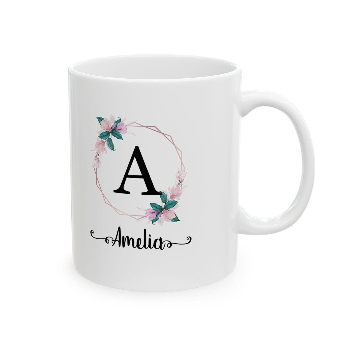 Personalized Floral Wreath Ceramic Mug - Custom Name Tea Cup