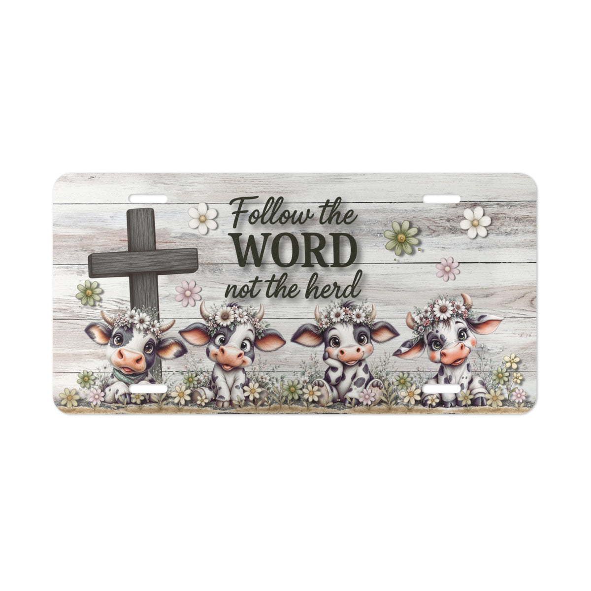 Follow the Word not the Herd Vanity Plate | Christian Cow Design