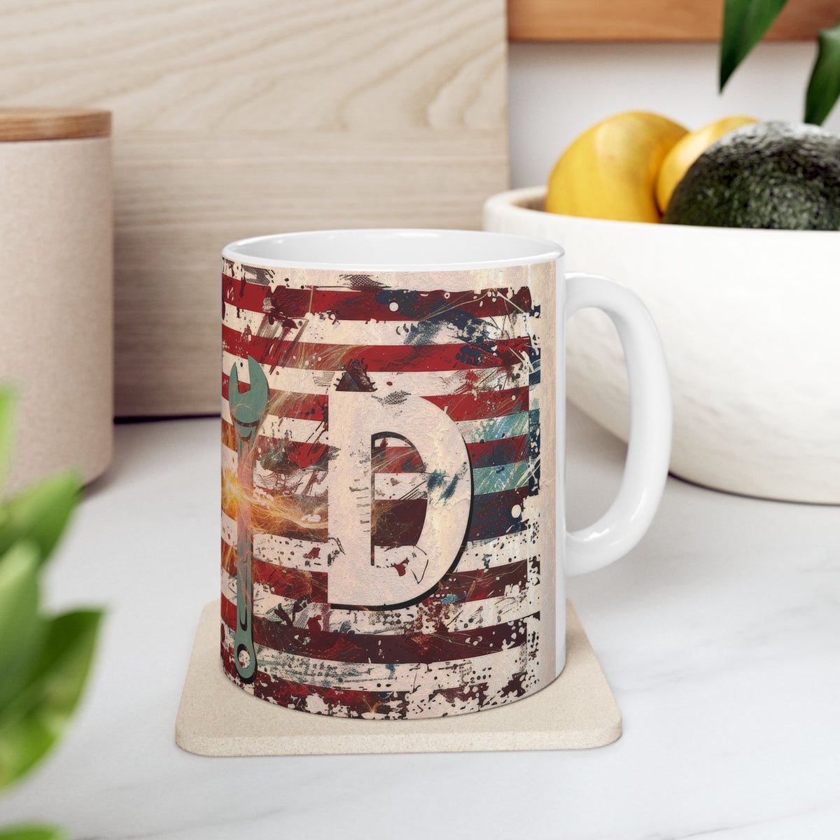 American Flag Wrench Mug | Patriotic Mechanic Garage Tool Coffee Cup, Dad coffee cup