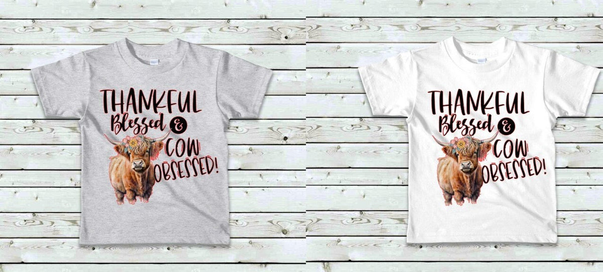 Thankful Blessed Cow Obsessed Shirt - Youth & Kids