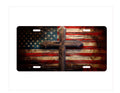 American Flag License Plate with Wood Cross: Patriotic Car Decor