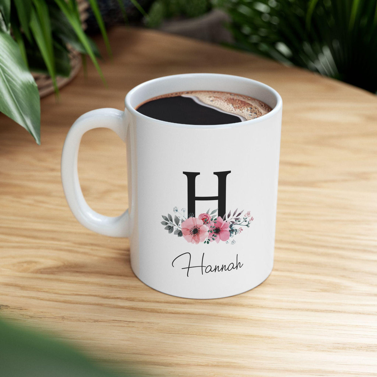 Personalized Floral Ceramic Mug: Custom Botanical Coffee Gift