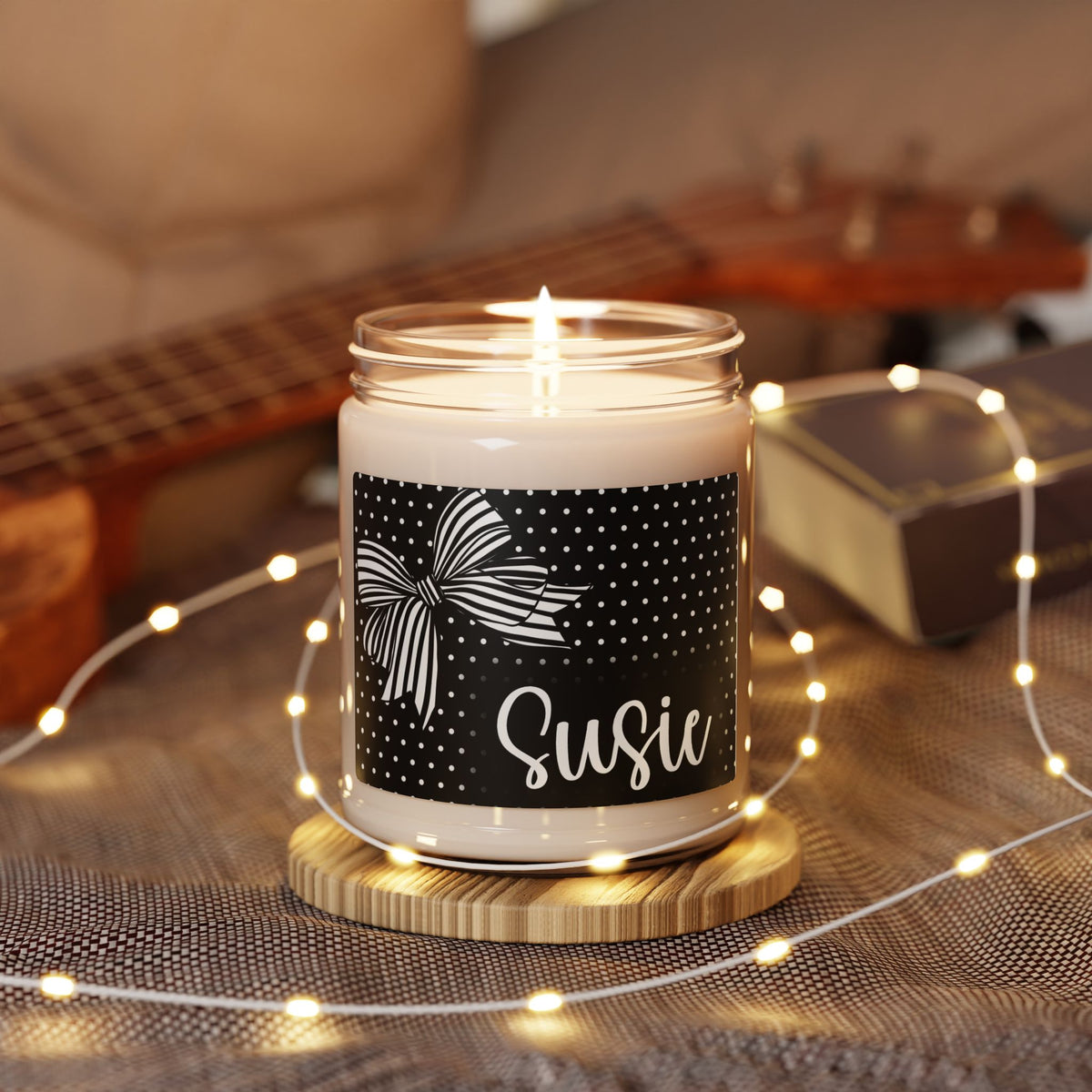 Black Polka Dot Bow Personalized Candle