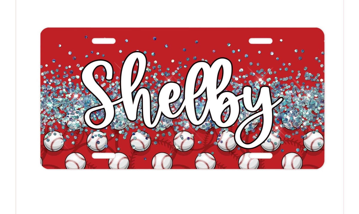 Personalized Baseball Glitter License Plate: Sports Car Accessory