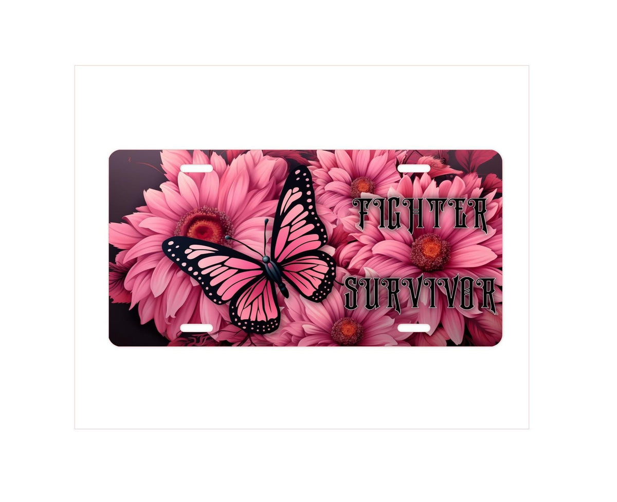 Pink Ribbon Butterfly License Plate - Breast Cancer Survivor Car Tag