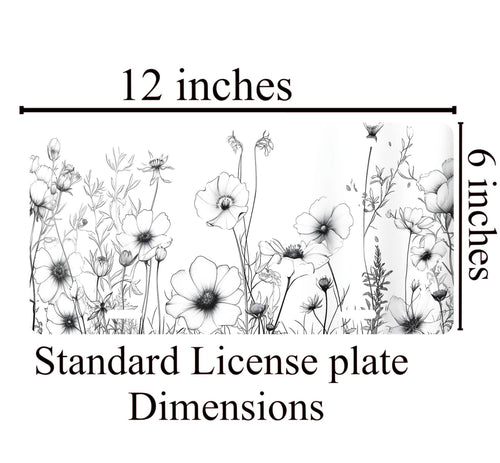 Black and White Wildflower License Plate: Floral Car Decor