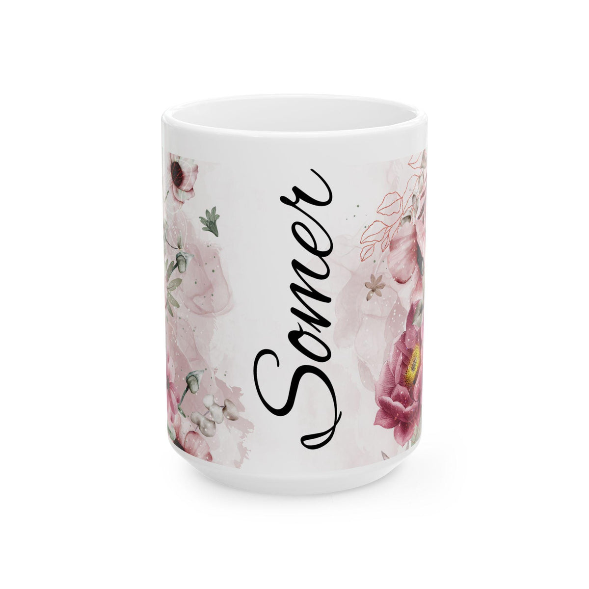 Personalized Floral Ceramic Mug: Custom Name Coffee Cup, Birthday Gift