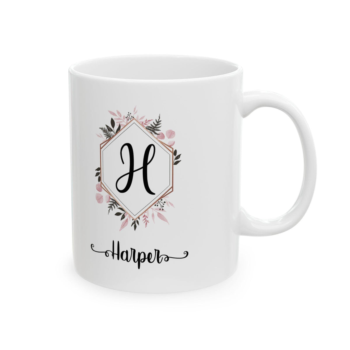 Personalized Floral Ceramic Coffee Mug: Elegant Custom Drinkware